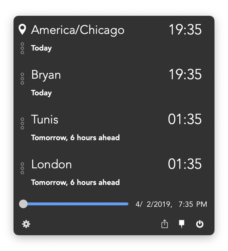 screenshot of Clocker world clock app